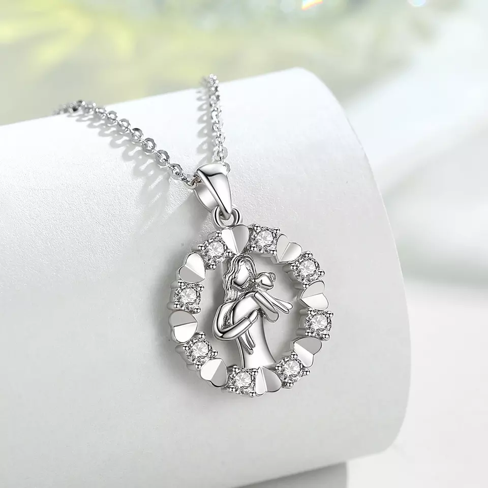 Elegant Circle of Life Girl and Dog Sterling Silver Necklace