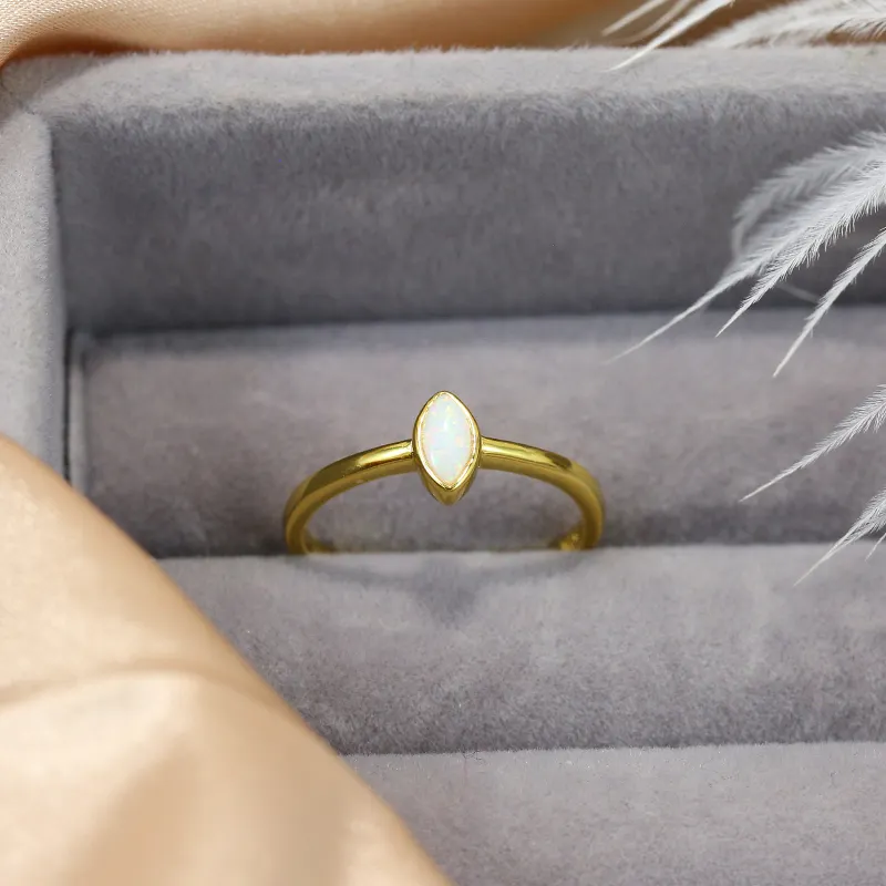 Oblong Opal Gemstone Ring