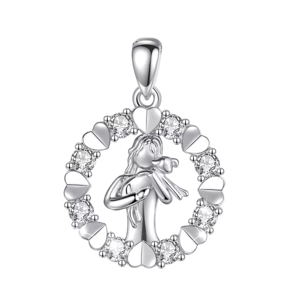 Elegant Circle of Life Girl and Dog Sterling Silver Necklace