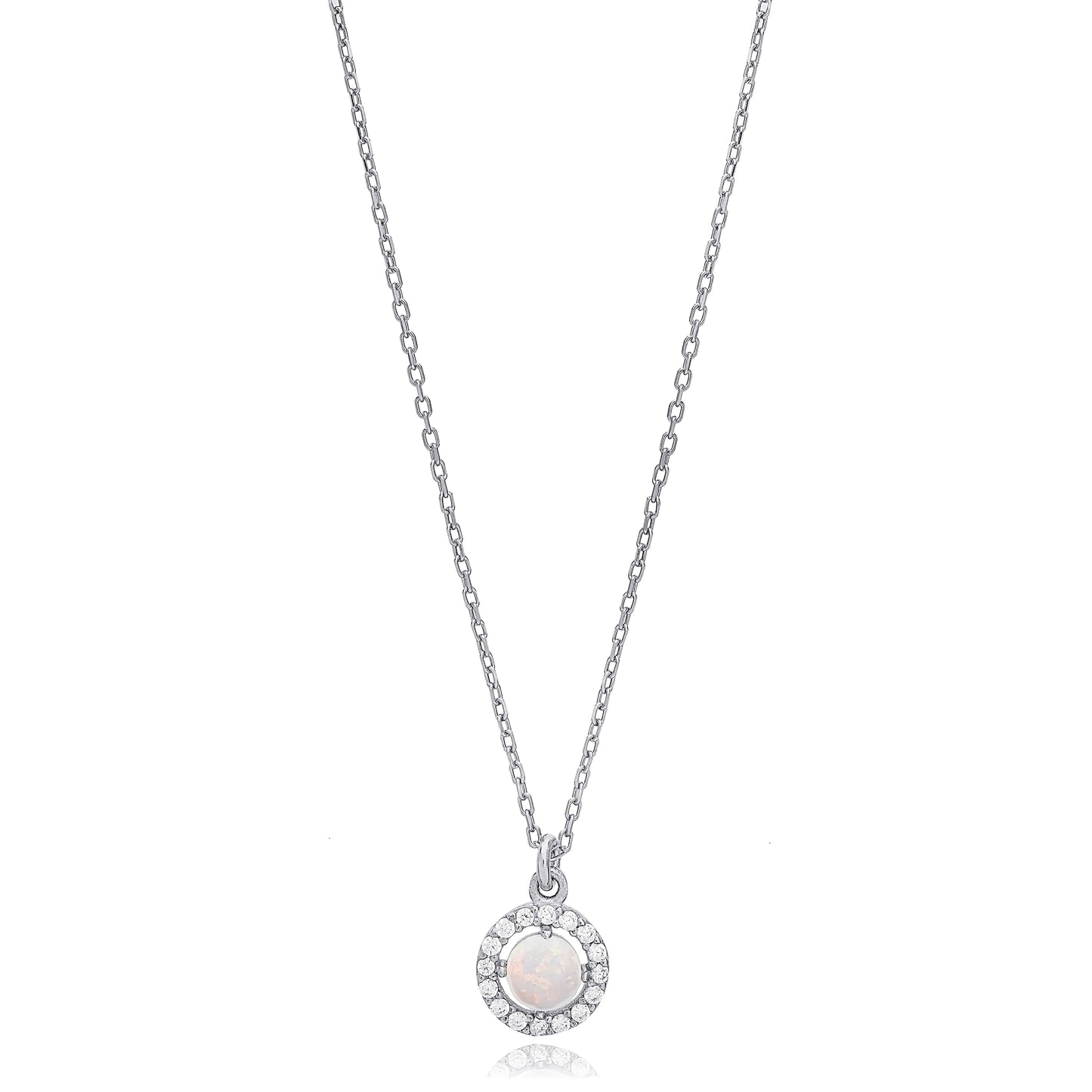 Minimalist White Opal Stone Charm Necklace (Silver)