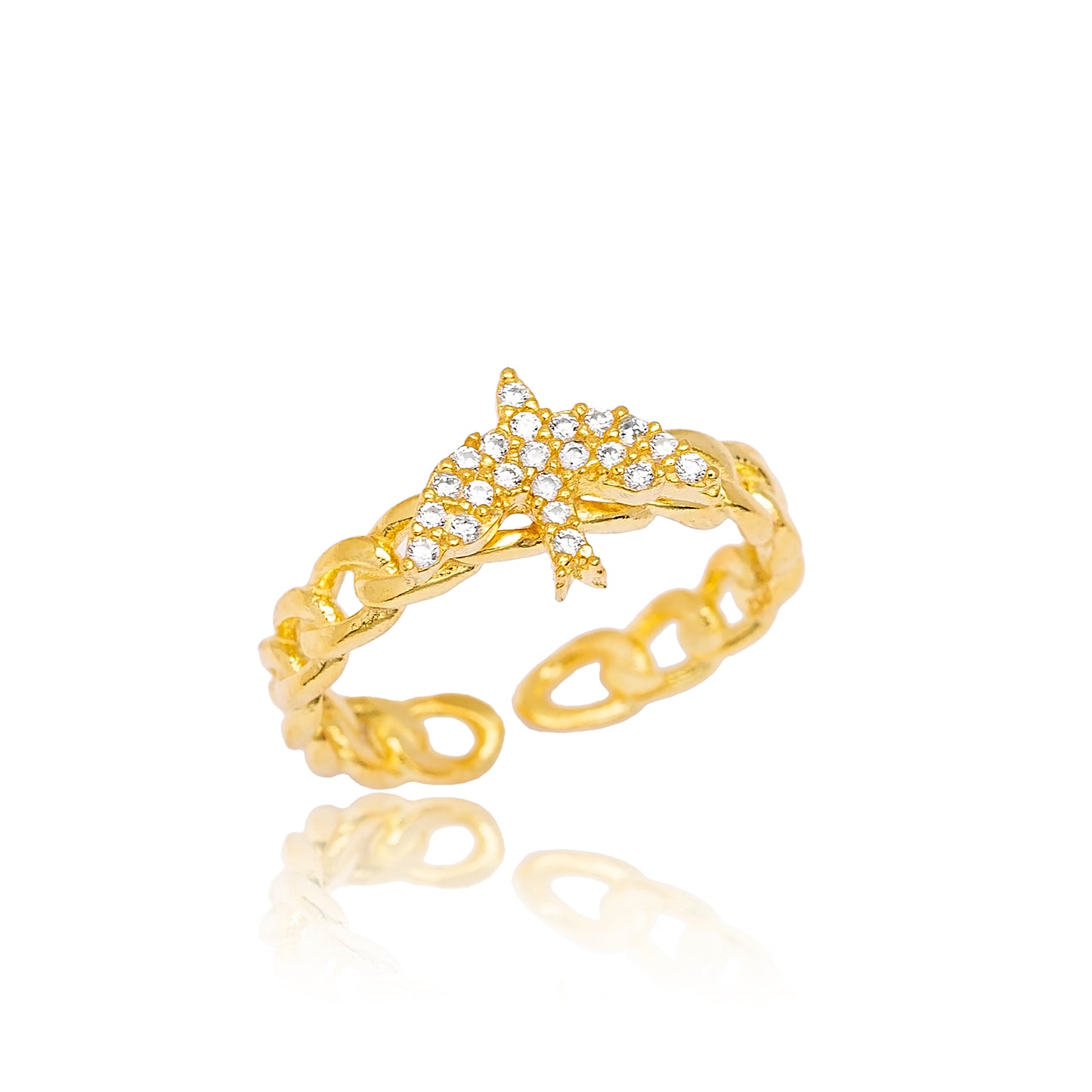 Swallow Bird Charm Chain Adjustable Ring (Gold)