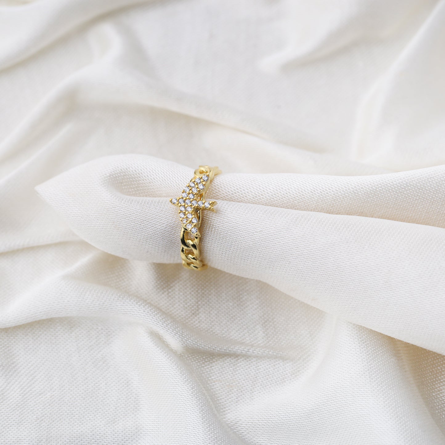 Swallow Bird Charm Chain Adjustable Ring (Gold)