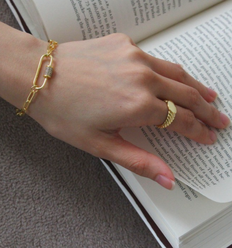 Anchor Chain with CZ Adjustable Clasp Bracelet Sterling Silver
