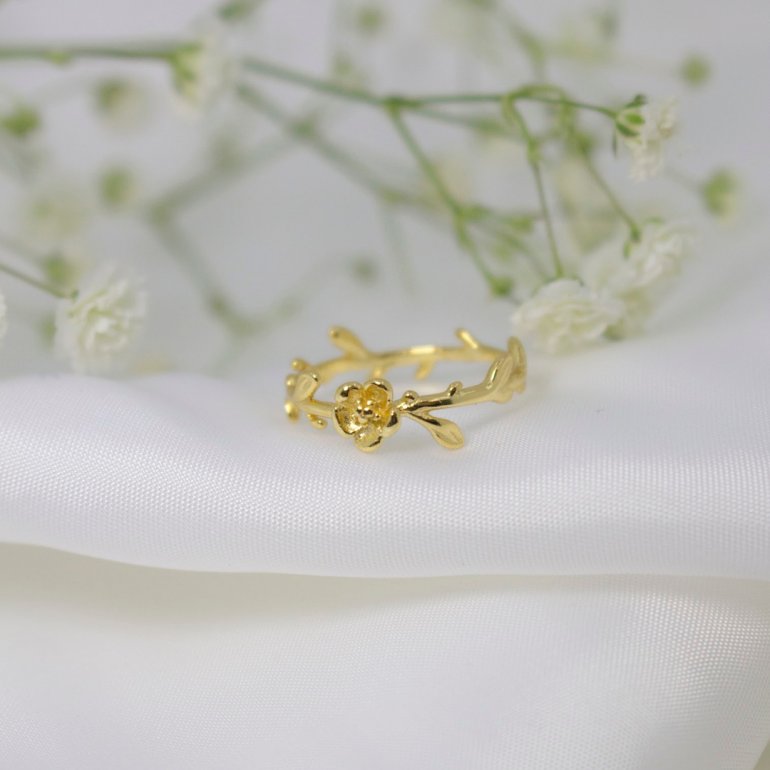 Sterling Silver Gold Plated Rose and Ivy Ring
